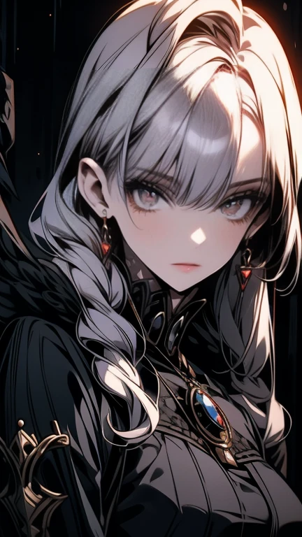  goth girl ,  spectacular ornate black dress,  White hair with bangs, Ojos rojos, pale skin, Naturaleza, (exceptional composition ), (Dark tones), skulls around, candles, penumbra. animated, best animated 4k konachan wallpaper, demon animated girl, gothic maiden animated girl, animated style 4k, 4k animated wallpaper, badass animated 8 k, 4k manga wallpapers , animated art wallpaper 8 k, animated art wallpaper 4k, animated art wallpaper 4k,  head thrown back ,  reflective 