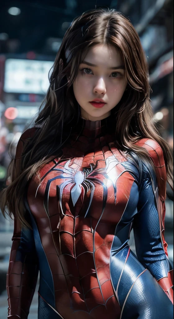 (masterpiece), best quality, perfect body, 18yo GIRL, spiderman armor suit, 