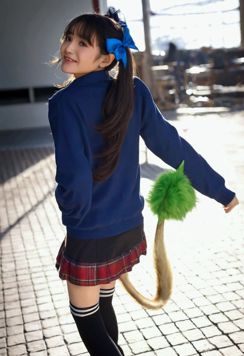 Create a girl with gray dog ears and tail 