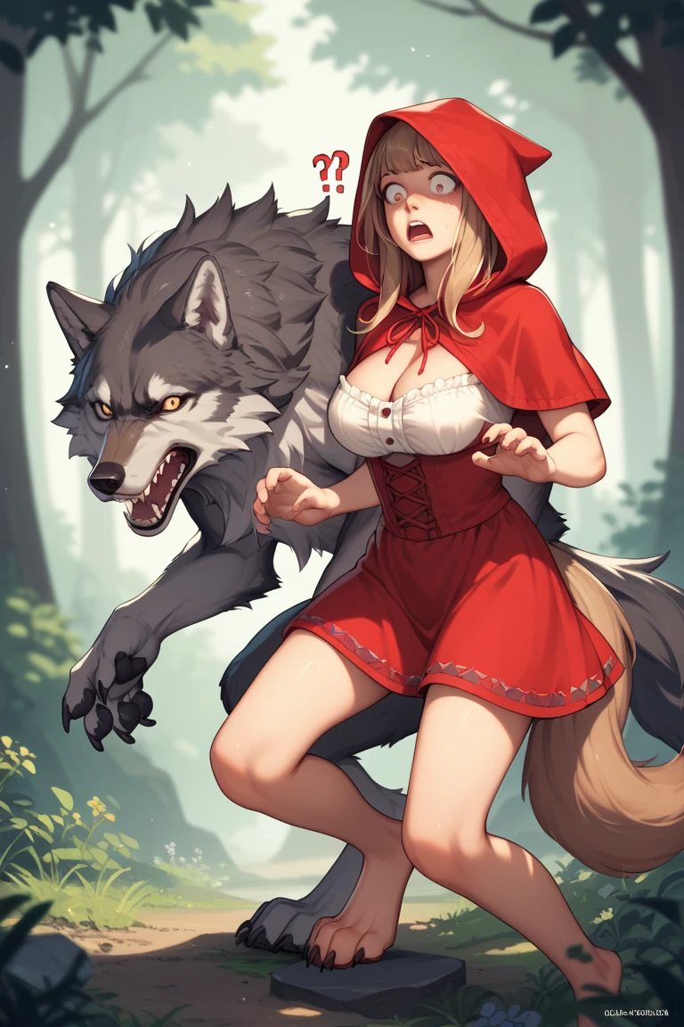 nsfw, top quality, best quality, High-quality illustrations, masterpiece, super high resolution(super cute girl, wolf, lovers, zoophilia, Mating, pussy sex)Little Red Riding Hood, forest, girl, undressing, open Clothes, absurdres, perfect anatomy, tomogao, good lighting, red blush, cinematic shadow,