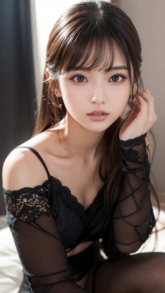 Tabletop, Highest quality, shape, Very detailed, finely, High resolution, 8k wallpaper, Perfect dynamic composition, Beautiful and beautiful eyes, woman' fashion,Very short hair,Small Breasts Natural Color Lip, Bold sexy pose,smile,Harajuku、20-year-old girl、cute、sexy shot looking at camera