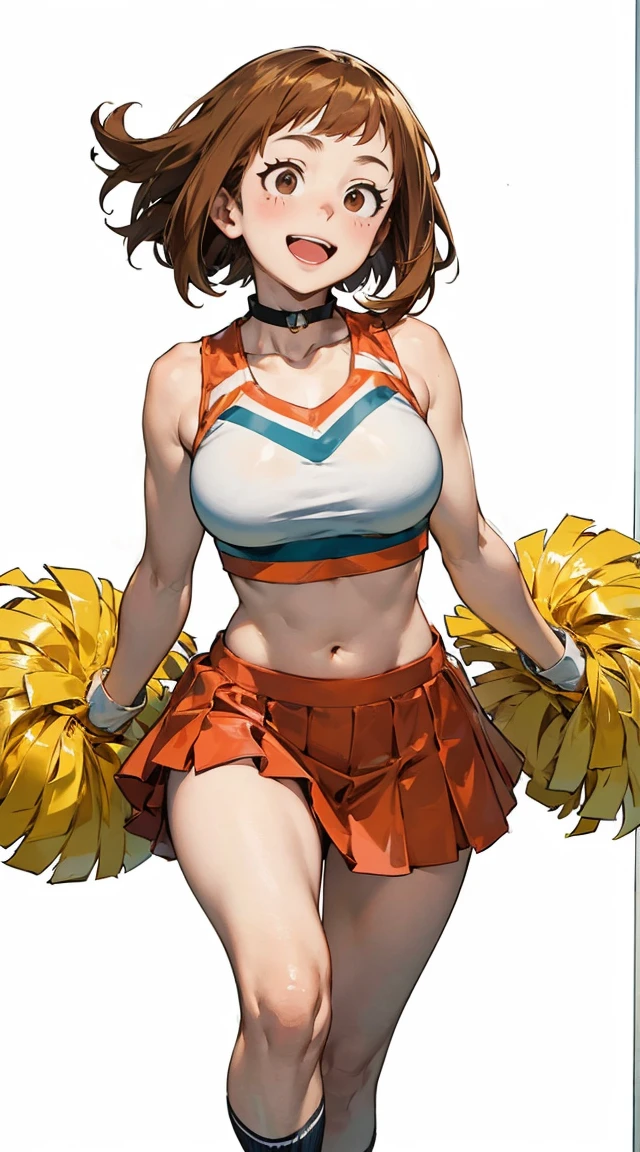 (masterpiece, Highest quality:1.2), One Girl, alone, whole body, Big Breasts,, Brown Hair,Big Breasts, Brown eyes, Mature Woman, ((Character design sheet)),((rough sketch)),((Vulgar)),Thick thighs,One Girl,(Current cheerleading styles in yellow and navy and white:1.5), (mini skirt:1.1), ((Peeking up a skirt)), ((Skirt flipped up by the wind)), ((Not wearing panties)), ((No underwear)), ((Strong wind from the front)), Sports top with exposed center, Raise the hand, Holding an orange pom-pom, Jumping,pubic hair,