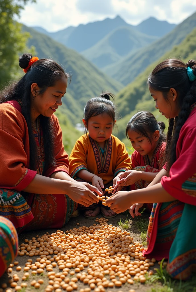 artisanal bread from Puno in Peru for social networks image with the background of Lake Titicaca a highland Puno children eating