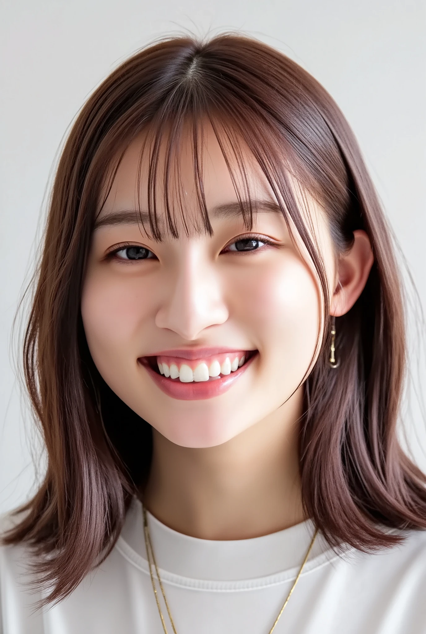 32K, Masterpiece, masterpiece, Realistic, Very detailed,  photograph, High resolution, A face that Japanese men really like., Smoother light, official art, Written boundary depth, Bright light, close, Detailed face, smile, Beautiful details in the eyes, 19 year old Korean, cute, real texture skin, T-Shirts,