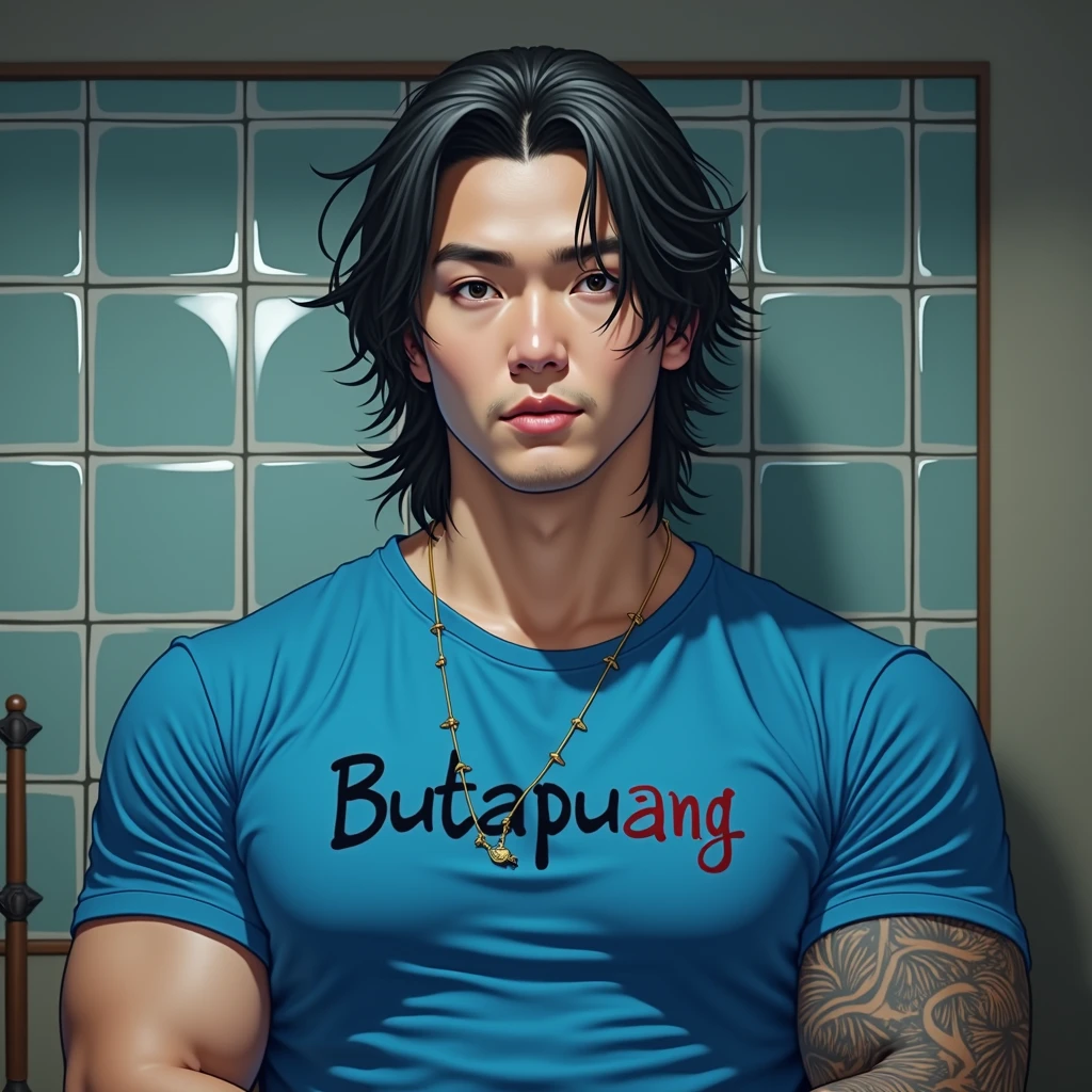 (best-quality:0.8), (best-quality:0.8), muscular black haired guy with tattoos running through the park shirtless and wearing gray sweatpants 