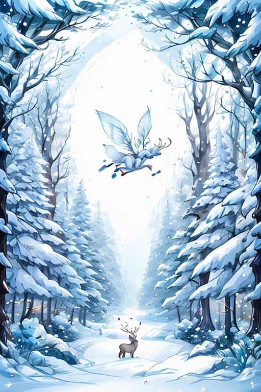 , a national-style fairy-tale image from Russian fairy tales ,  white snowwoman, a blizzard in white ,  in a whirlwind of snow ,  flies above the ground ,  swirling snow ,  snowflakes fall down , glitter,  shimer , , Shine, fabulously beautiful, magic,