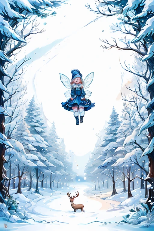 , a national-style fairy-tale image from Russian fairy tales ,  white snowwoman, a blizzard in white ,  in a whirlwind of snow ,  flies above the ground ,  swirling snow ,  snowflakes fall down , glitter,  shimer , , Shine, fabulously beautiful, magic,