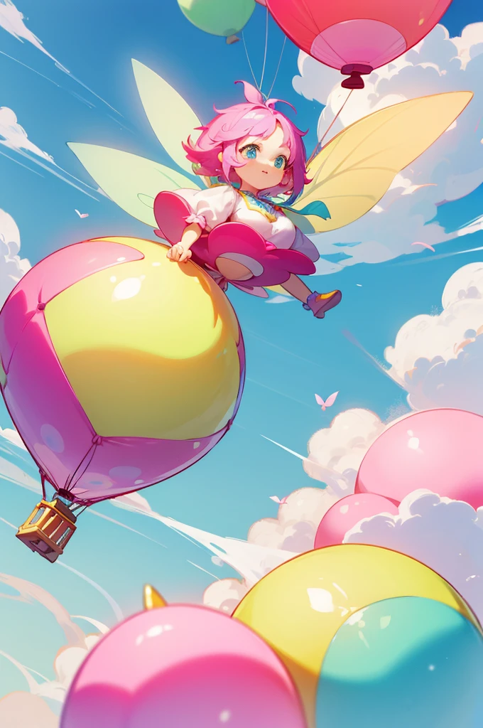 Super big flying balloon, fairy tale world, Cute design,  Rich and vibrant colors 