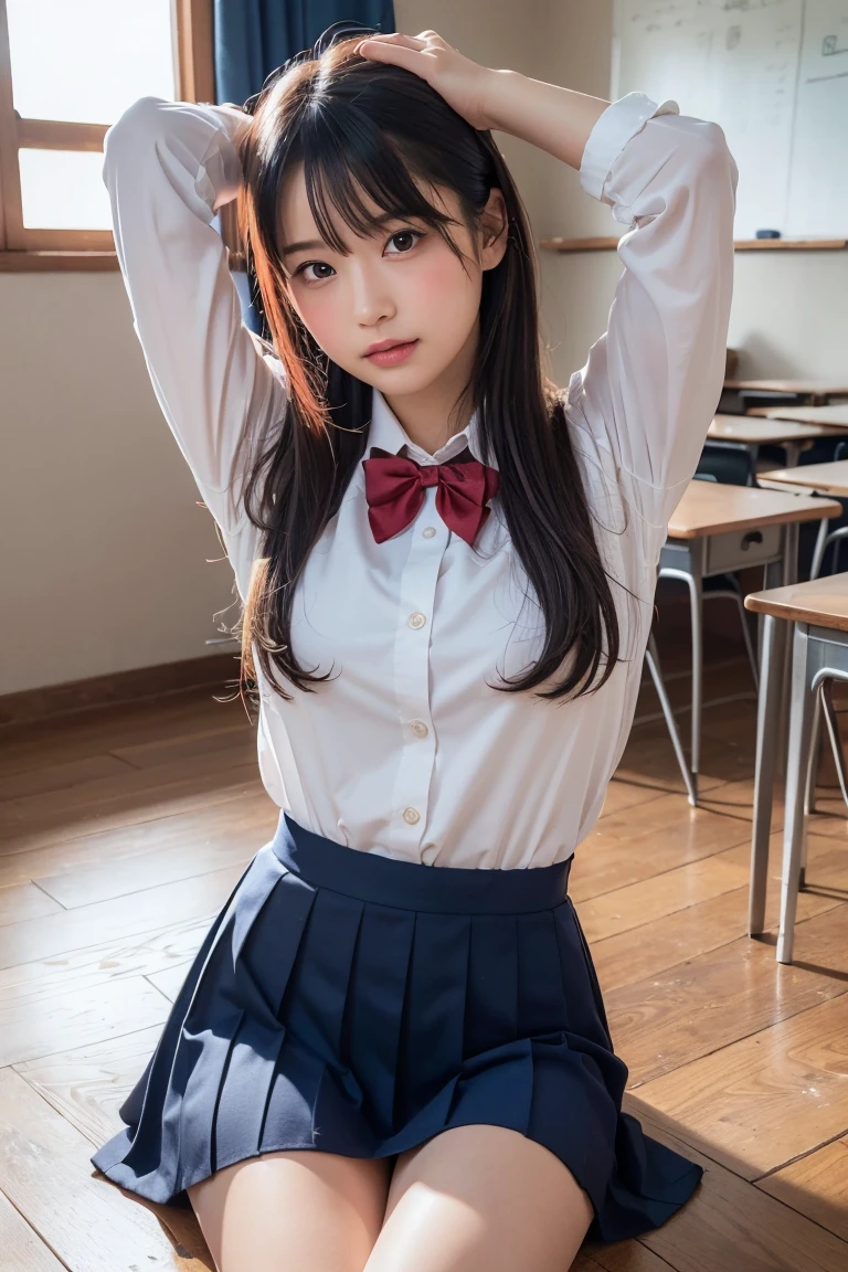 there is a woman in a school uniform posing for a picture, Realistic Young Gravure Idol, Seifuku, Young Gravure Idol, Young Sensual Gravure Idol, japanese live action movie, sakimichan, sakimichan, sakimichan hdri, omina tachibana, Young skinny gravure idol