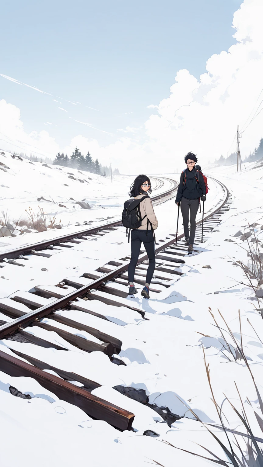 Black hair, glasses, hiking, abandoned railway line,