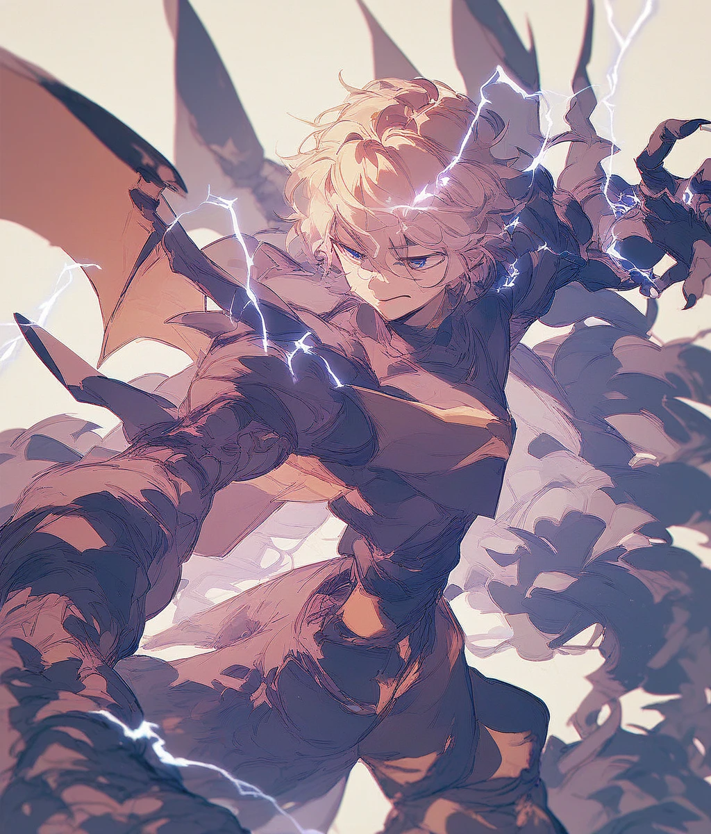 A man wearing (red armor), DragoonArmor1, (dragon wings), (symmetrical wings), epic, fantasy, rpg, solo focus, (detailed face, blue eyes), headband, flying in the air, cloudy background, short hair, blonde, spiky hair, <lora:DragoonArmor1:0.8> vibrant, bright colors, vivid, lucid, holding a sword