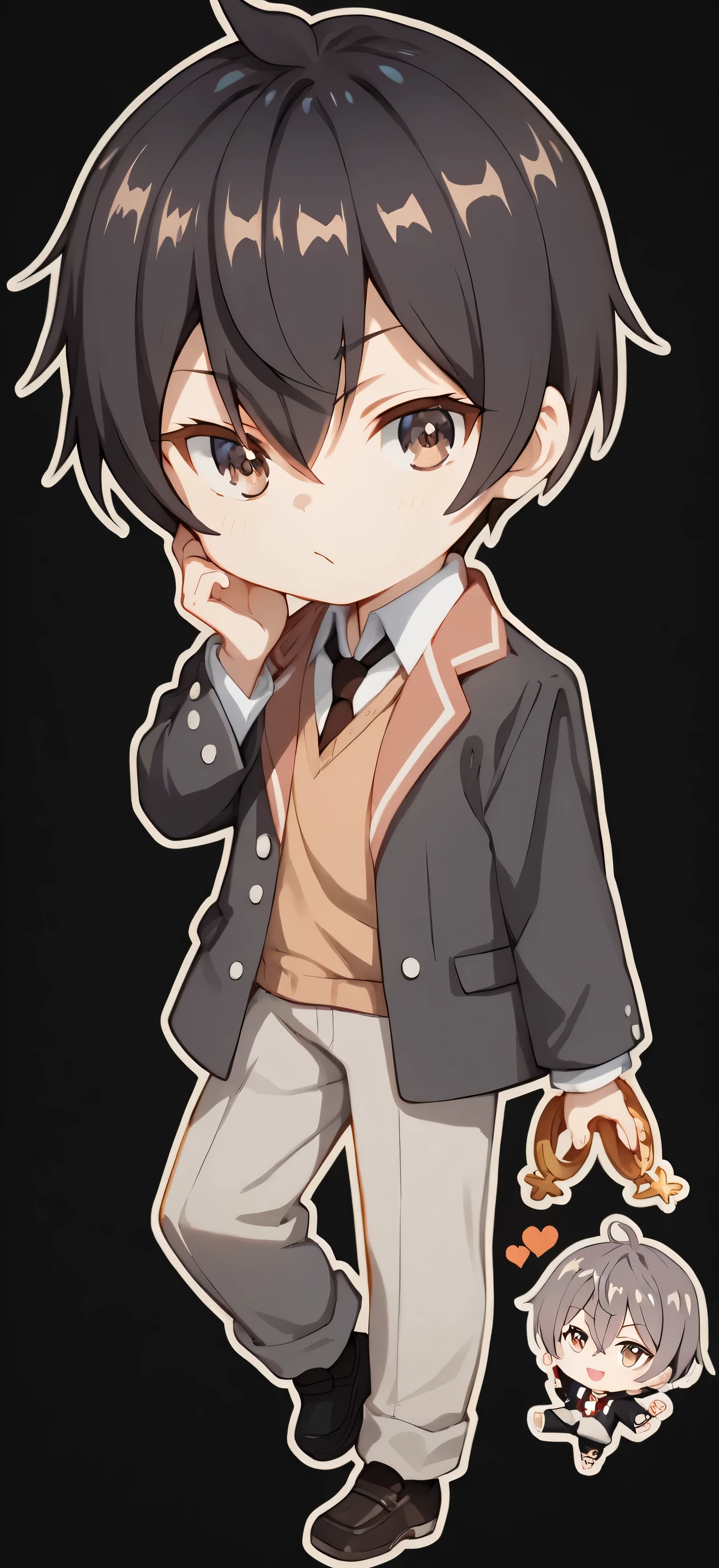 kuze masachika,black hair,brown eyes,short hair,hair between eyes,game_center, model, chibi