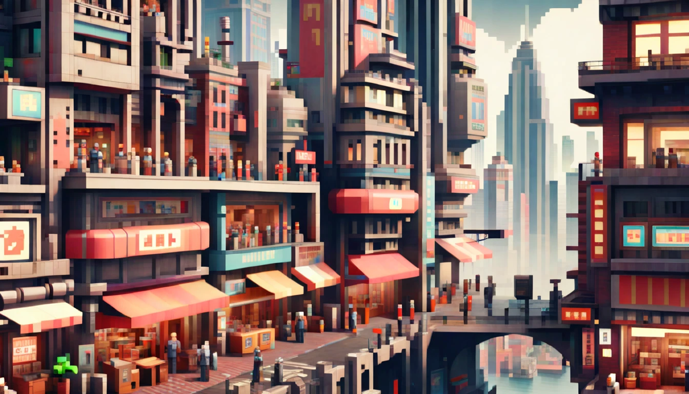 retro game , Vintage Style Figures, Many people's future building city (masterpiece, best quality , Perfect composition, Ultra HD, fine details , major, Official Art , Representative Works:1.3)
