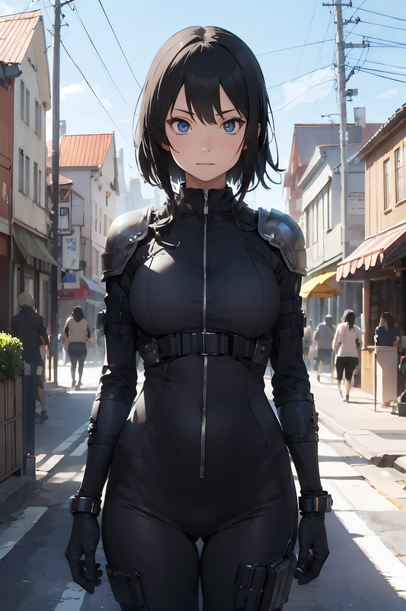 shizune,
BREAK (armor, bodysuit, pauldrons, sexy bodysuit, shoulder armor, thighs, veil, black veil:1.2),
BREAK street, standing,
BREAK (masterpiece:1.2), best quality, high resolution, unity 8k wallpaper, (illustration:0.8), (beautiful detailed eyes:1.6), extremely detailed face, perfect lighting, extremely detailed CG, (perfect hands, perfect anatomy),
