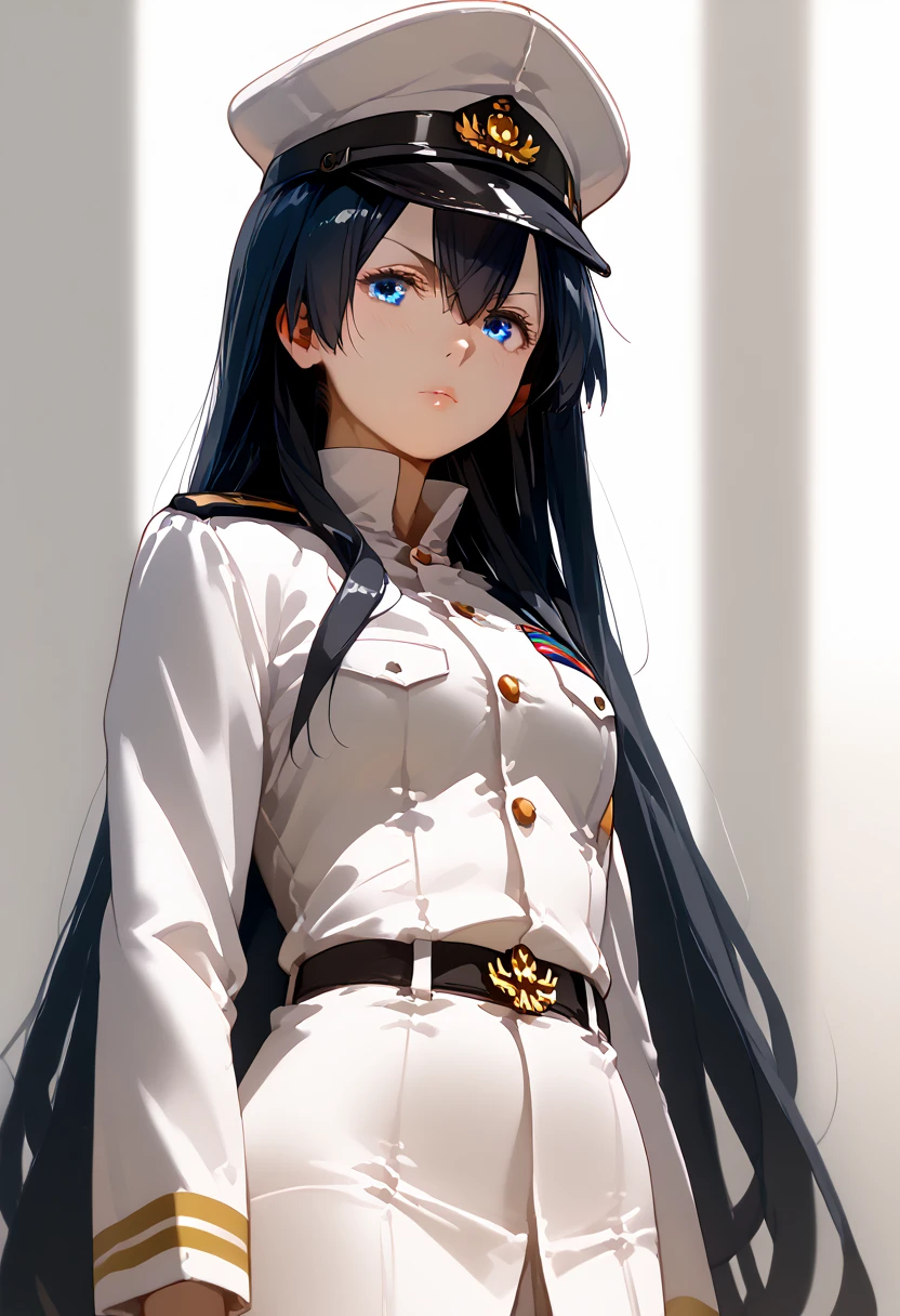 aoi_kunieda, black hair, long hair, blue eyes kancolle admiral cosplay, admiral (kancolle) (cosplay), naval uniform, cosplay, military uniform, military, peaked cap,