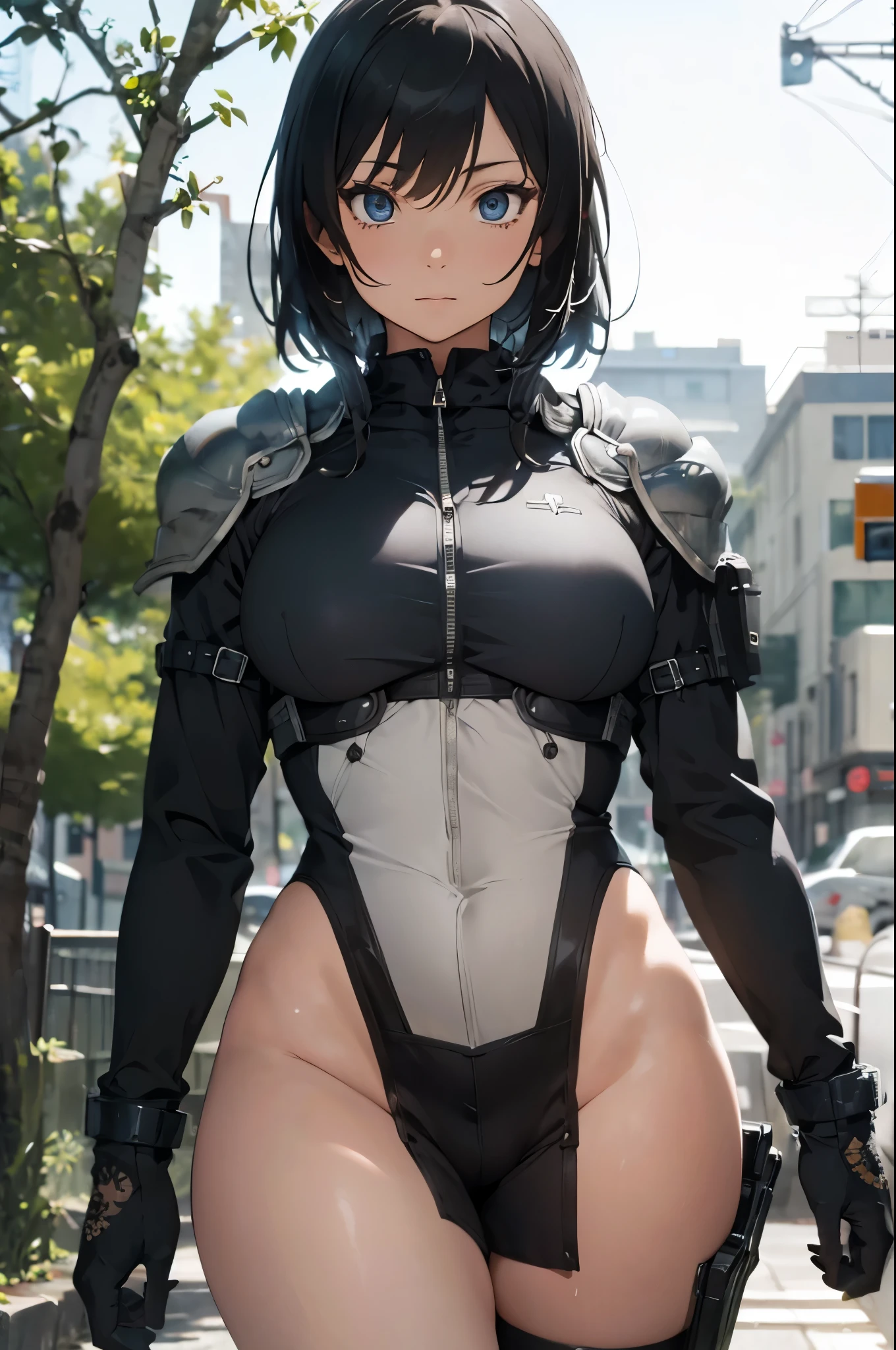 shizune,
BREAK (armor, bodysuit, pauldrons, sexy bodysuit, shoulder armor, thighs, veil, black veil:1.2),
BREAK street, standing,
BREAK (masterpiece:1.2), best quality, high resolution, unity 8k wallpaper, (illustration:0.8), (beautiful detailed eyes:1.6), extremely detailed face, perfect lighting, extremely detailed CG, (perfect hands, perfect anatomy),