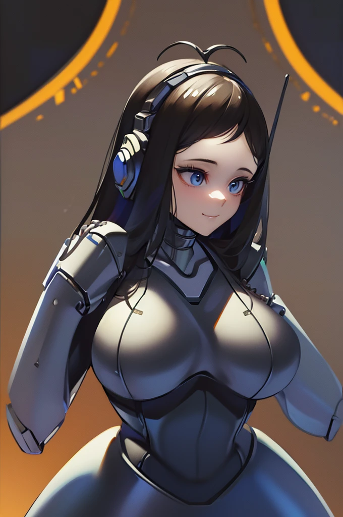 Busty matte black robot girl with brown details