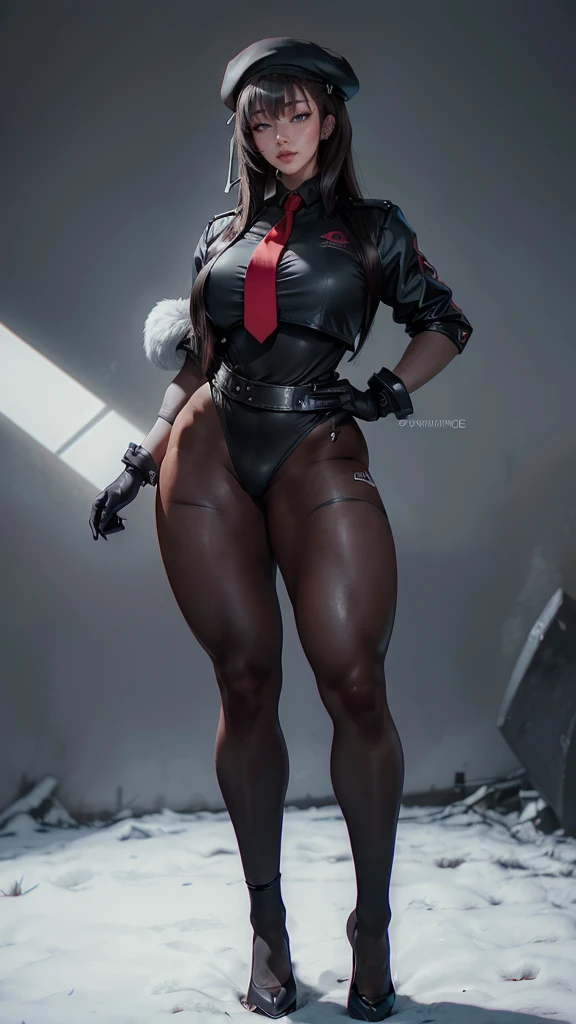 Amazon Woman, slim but muscular body, huge breasts, long legs, blue hair, ponytail hairstyle, red eyes, i don't'don't have shoes, combat uniform, 8K, hd, masterpiece, full body, white background, full body shot, mature woman, mature woman, generous waist circumference, big ass, plus size model,