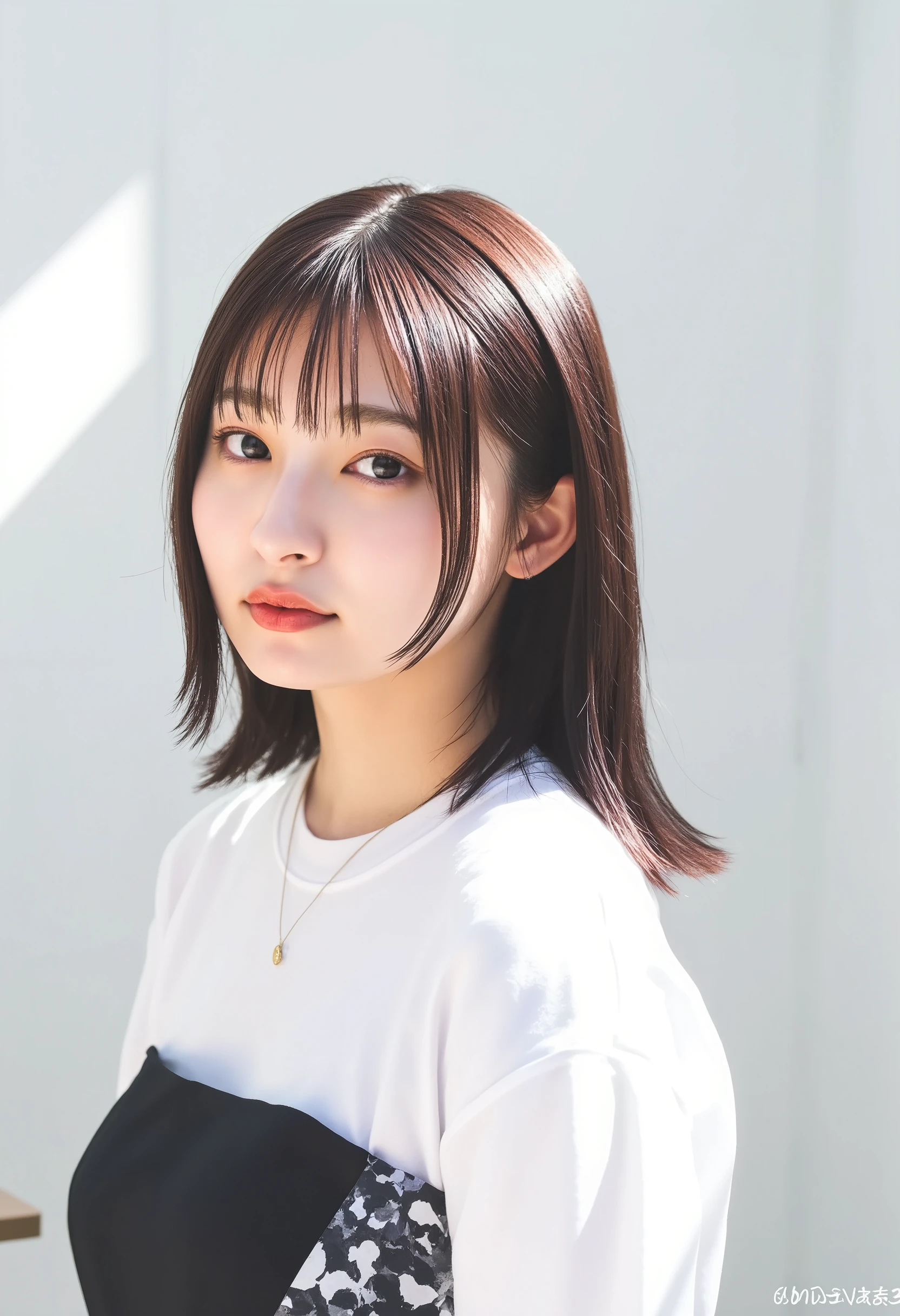32K, Masterpiece, masterpiece, Realistic, Very detailed, photograph, High resolution, A face that Japanese men really like., Smoother light, official art, Written boundary depth, Bright light, close, Detailed face, smile, Beautiful details in the eyes, 19 year old Korean, cute, real texture skin, T-Shirts,