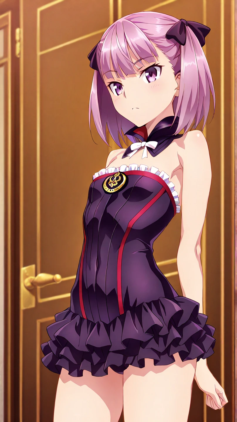 high resolution, masterpiece, necessary, detail, best quality, quality, necessary, tall details, High details, precise

1 girl, Ufotable style, ufotable anime, 

Helena Blavatsky (Fate), Helena Blavatsky fate grand order, fate, fate grand order, short hair, purple hair, purple eyes, purple dress, small breasts 