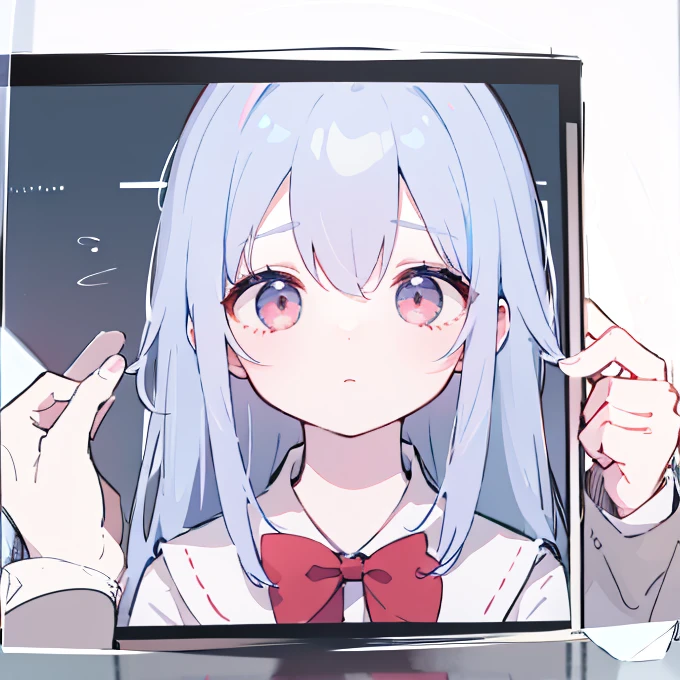   girl、Frame、Frameに手を乗せる、Looks sleepy