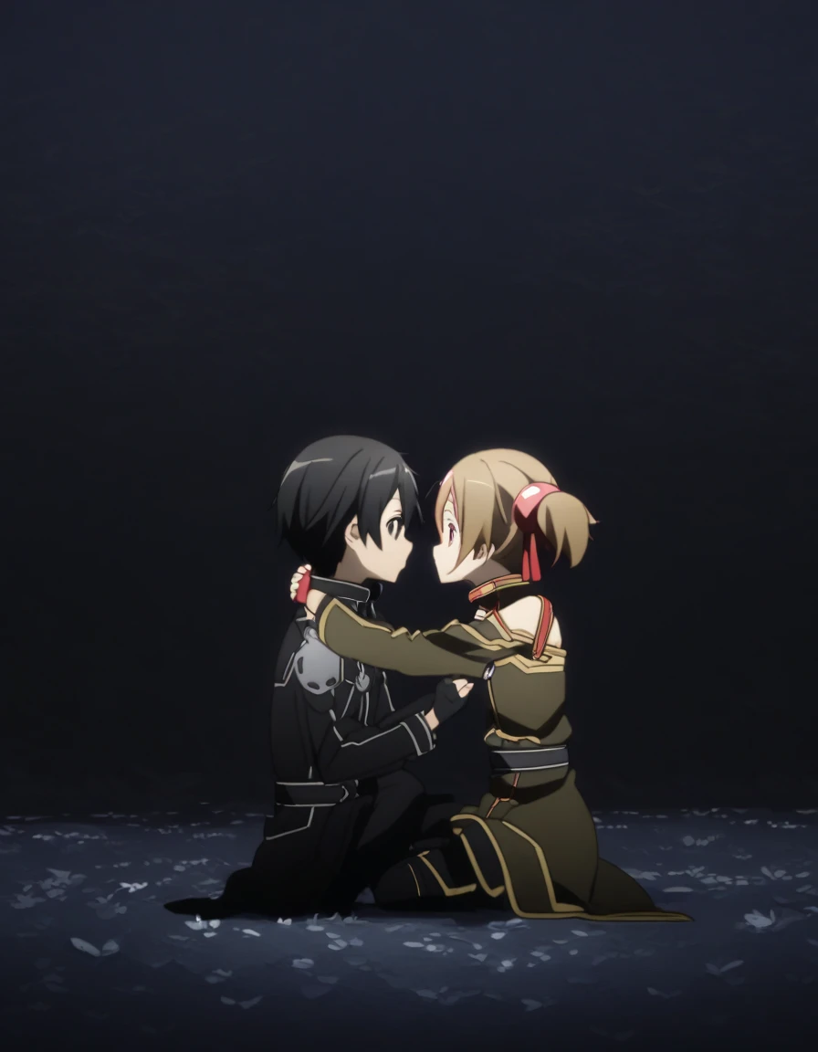 Kirito carrying Silica in her arms like a princess, romantic scene, sword art online, Kirito, Silica. 