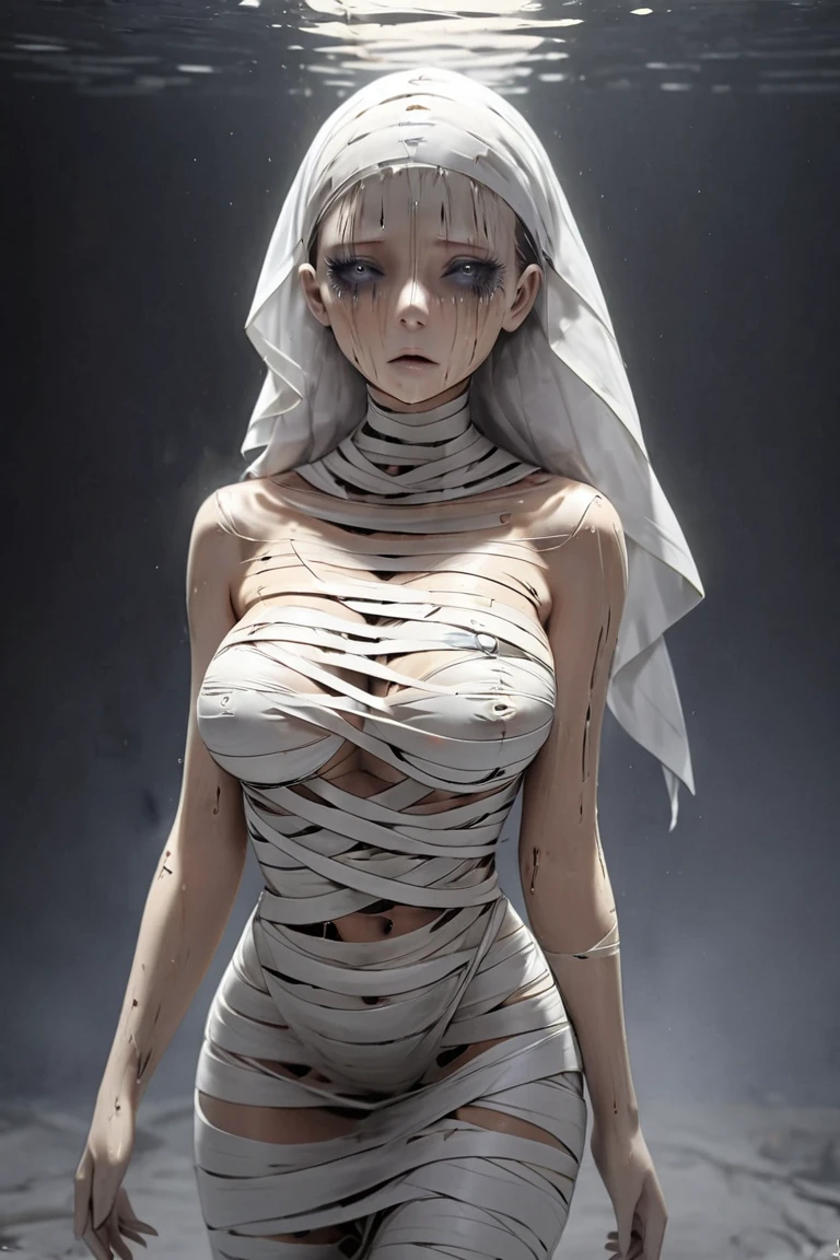 Perfect Mummy , Bandage Dress, Cinematic production, Lifeless eyes, Transparent naked eye ,  The Aesthetic Expression of Silence and Sadness, nsfw, uncensored 