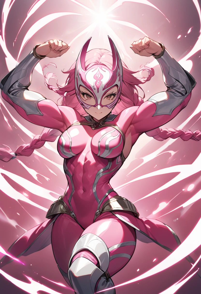 Cartoon photo of woman in magenta pink and purple costume, hot insect humanoid woman, Guyver style, NSFW version, red eye, scaraber reploid, tentacles imitating snake tail, cel shade adult animation, alien queen, serpentine pose, --auto --s2