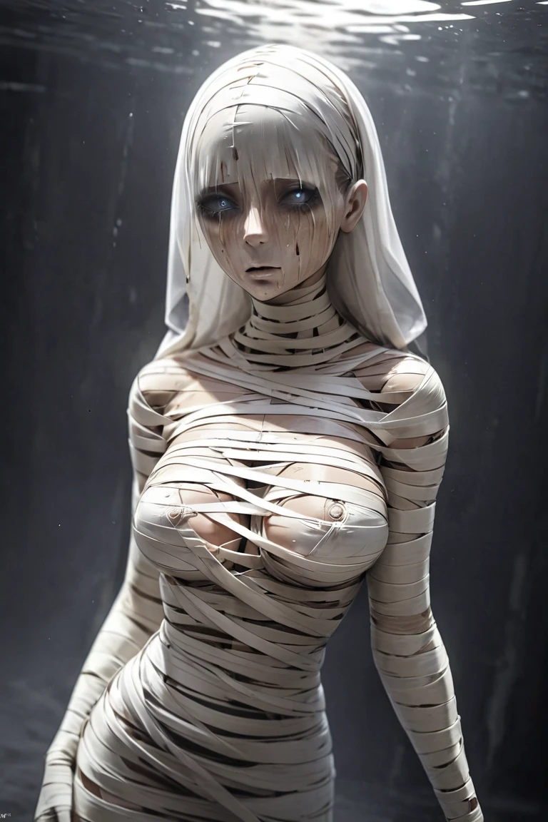 Perfect Mummy , Bandage Dress, Cinematic production, Lifeless eyes, Transparent naked eye ,  The Aesthetic Expression of Silence and Sadness, nsfw, uncensored 