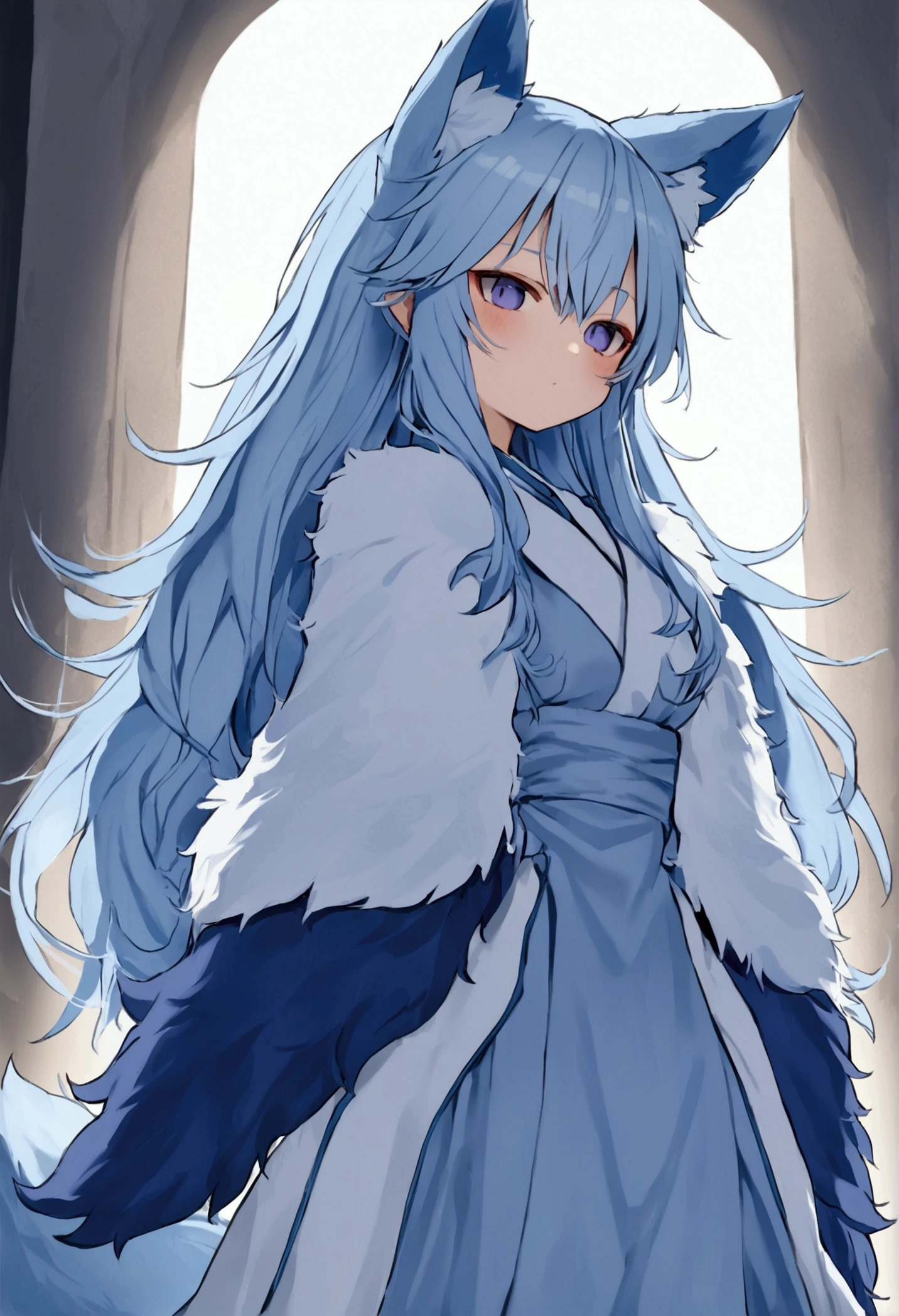 Io, light green eyes, wolf ears, wolf tail, very long light blue hair, (blue facial mark:1.1), twin braids, (fang:1.2), IoDre,white dress ,detached sleeves, bare shoulders, clothing cutout , tiara upper body, day, light rays, veranda, (masterpiece, best quality:1.1) <lora:Io-10v4:0.62>, open mouth, smile, , medium breasts, cleavage, sitting down, (wariza:1.1), cherry blossoms, sakura, <lora:veranda_v0.1:.8> ,<lora:eyesgenLoraWIP_v1:.5>, tree shadows, (black cat:1.05), spring season, cherry petals, miko, happy expression,