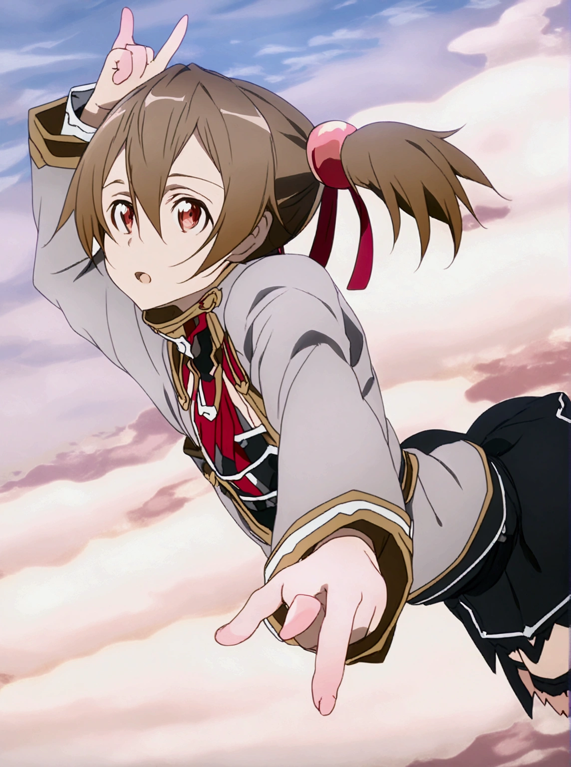 Silica, sword art online, red suit, Silica classic dress, pointing. 