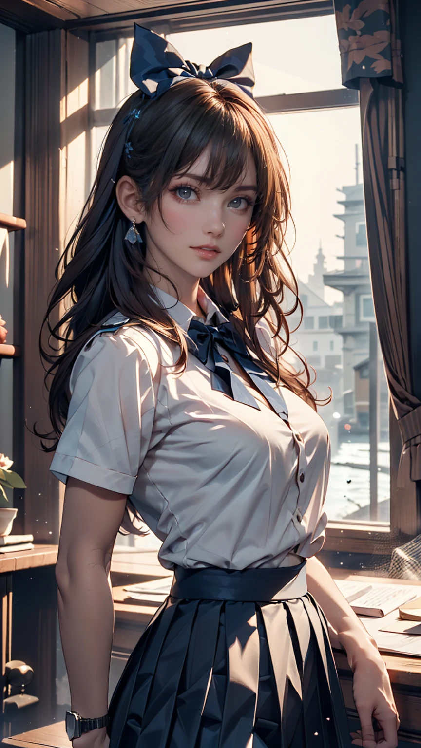 high school girl、music room、after school、Sunset from the window、Playing the grand piano