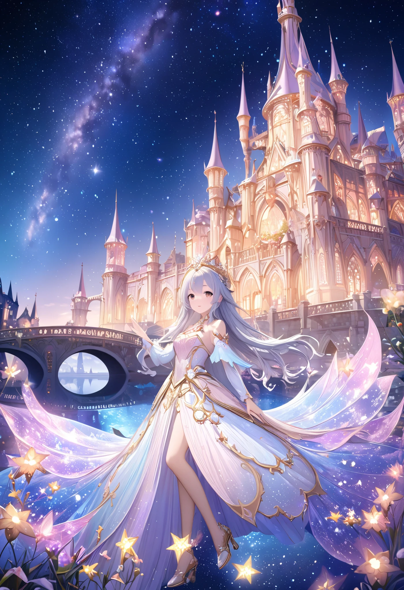  ( top quality, 8k,  high definition ,  high image quality,  Masterpiece), Fantastic starry sky,  Magical Girl waving a magic wand ,  the most beautiful anime girl, Starry Castle , Mystery,  fairy tale, Ultra Details, A magical night,  Dreamy Charm , Celestial Beauty ,  Wonder and Magic , Mysterious castle,  Fairy Tales in Reality ,  Radiant Elegance ,  Whimsical Charm ,  Magical Aura , Twinkling Stars, Guardian of the Light,  fantasy world, Night Wizard,  Fascinating Adventures ,  Legendary Tales ,  backgrounds, Detailed digital CG , 