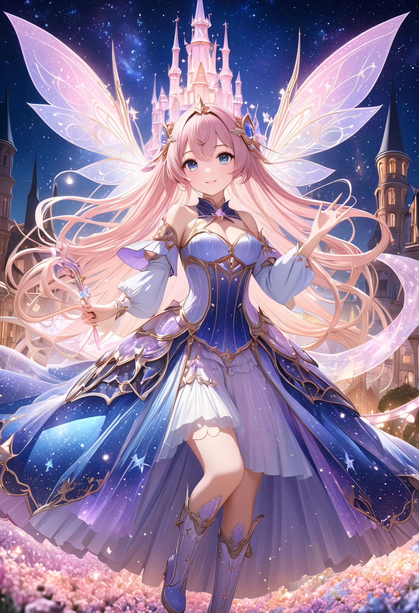  ( top quality, 8k,  high definition ,  high image quality,  Masterpiece), Fantastic starry sky,  Magical Girl waving a magic wand ,  the most beautiful anime girl, Starry Castle , Mystery,  fairy tale, Ultra Details, A magical night,  Dreamy Charm , Celestial Beauty ,  Wonder and Magic , Mysterious castle,  Fairy Tales in Reality ,  Radiant Elegance ,  Whimsical Charm ,  Magical Aura , Twinkling Stars, Guardian of the Light,  fantasy world, Night Wizard,  Fascinating Adventures ,  Legendary Tales ,  backgrounds, Detailed digital CG , 