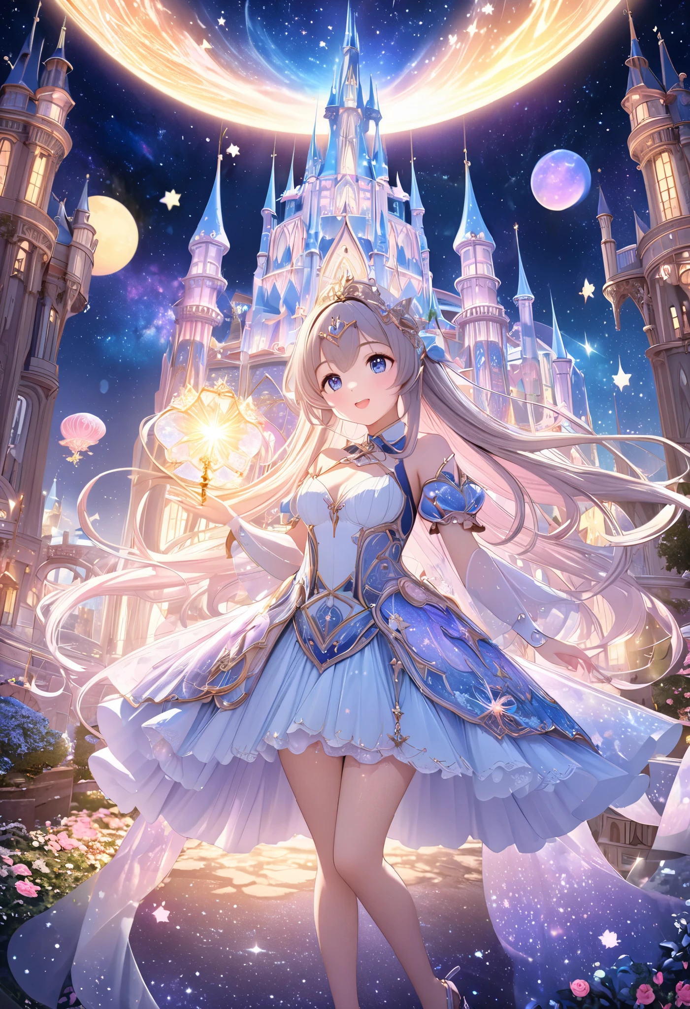  ( top quality, 8k,  high definition ,  high image quality,  Masterpiece), Fantastic starry sky,  Magical Girl waving a magic wand ,  the most beautiful anime girl, Starry Castle , Mystery,  fairy tale, Ultra Details, A magical night,  Dreamy Charm , Celestial Beauty ,  Wonder and Magic , Mysterious castle,  Fairy Tales in Reality ,  Radiant Elegance ,  Whimsical Charm ,  Magical Aura , Twinkling Stars, Guardian of the Light,  fantasy world, Night Wizard,  Fascinating Adventures ,  Legendary Tales ,  backgrounds, 