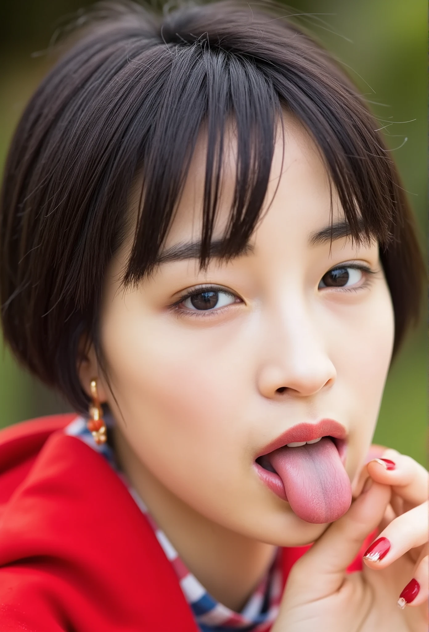  Picture of a woman's face  、(  sharp concentration ),  from below, (   Kneel and Look Up  :1.10), (( open your mouth:1.6)), (  sticks out his tongue :1.8), (Ultra-detailed beautiful faces:1.10), ( super detailed beautiful slim body:1.9), 21 years old, (  Super Detailed Beautiful Japanese Beauty Idol :1.7), (  troubled face:1.3),  The Woman in the Center of the Image , break,   photorealistic,   hyperrealism,  Portrait of a young and adorable Japanese woman , Japanese facial features,   Young and Cute Slim Oriental Face, 21 years old idol with a cute face,    Beautiful Japanese Girl Face  , Japanese facial features,   SHE HAS ADORABLE LOOTS   , ( Fairytale style swimsuit :1.7), 