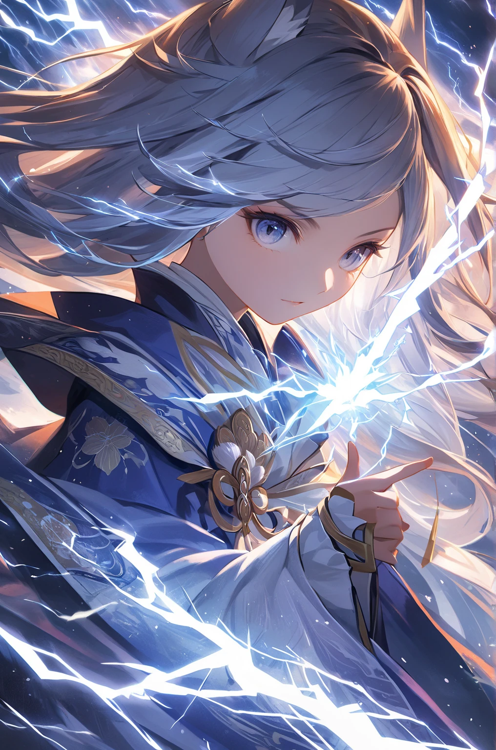 1 chica, ropa japonesa, cola de caballo ,pelo blanco, ojos morados, magic circle, fuego azul, llamas azules, fondo de pantalla, paisaje, Sangre, Sangre splatter, profundidad de campo, noche, light particles, rayos de luz, side lighting, Muslos, Destino \(serie\), impacto genshin, ****, chaqueta abierta, falda, muslos, Nube