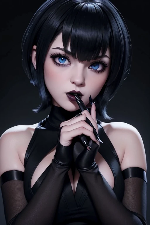 Desnudez, Hermosa chica , cabello negro azabache, cara, ojos y boca, detallada perfectamente, blue eyes pale skin gothic makeup voluminous lips, cuerpo completo 1.2 esbelta grandes tetas y voluptuosa cabello corto estilo bob, standing, portrait 2 0 2 0