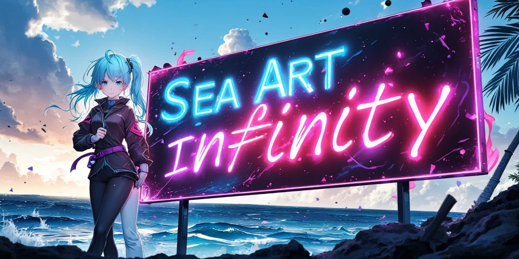 signboard,neon,saying"SeaArt Infinity"