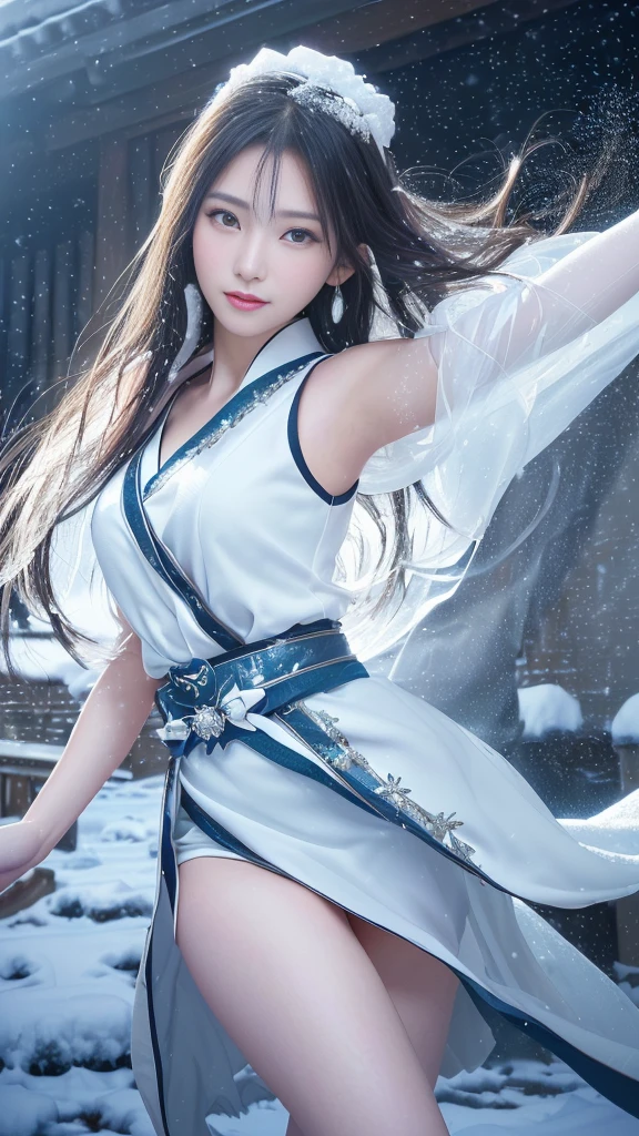 (((nffsw))), (((masutepiece))), (((8K))), (((hight resolution))), (((surrealism))), (((Cinematic lighting))), god rays, Zoom Layer, (((FULL BODYSHOT))), F/4.0, canon, Shiny skin,Detailed skin,Detailed face, Detailed eyes, Beautiful bewitching martial artist、Female Warlord of China's Former Three Kingdoms、Fierce battlefield of the Three Kingdoms、See-through dresses、Beautiful Ice Sword、Ice shield、