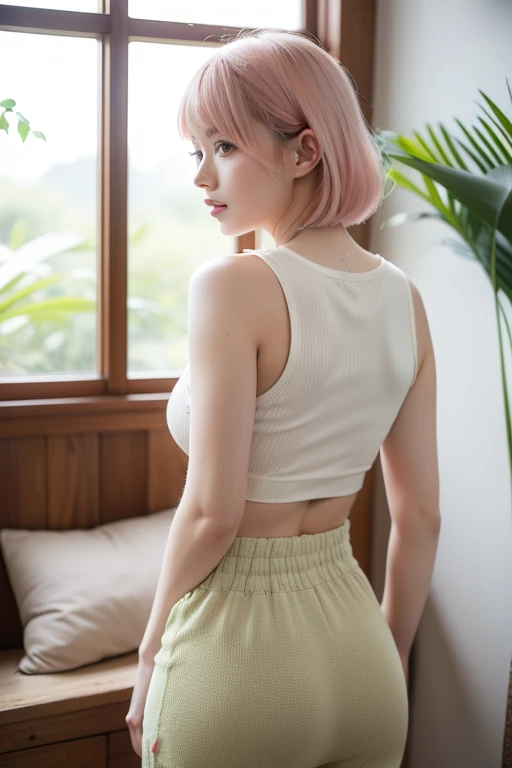 (best quality:1.4), (ultra highres:1.2), (photorealistic:1.4), (8k, RAW photo:1.2), (1girl), (model pose),(face to waist:1.6), ( short hair:1.5), wearing (plain white shirt:1.3) and (purple KangKengChang pants with white pattern :1.3), (in the room:1.2), <lora:koreanDollLikeness_v10:0.3>, <lora:KangKengChangV3:0.7>