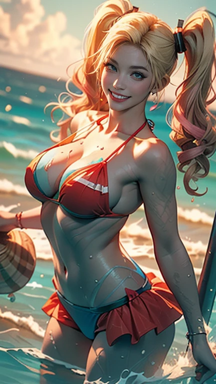POV: sexy cute beautiful Riley Reid in a hot ((micro red swimsuit)), (((huge breasts))), (slim thick), (skinny), ((ultra-detailed)), (photorealistic), 8k, ((curvy accentuated body)), long hair, smiling, big eyes, full lips, at a beach, (blonde),