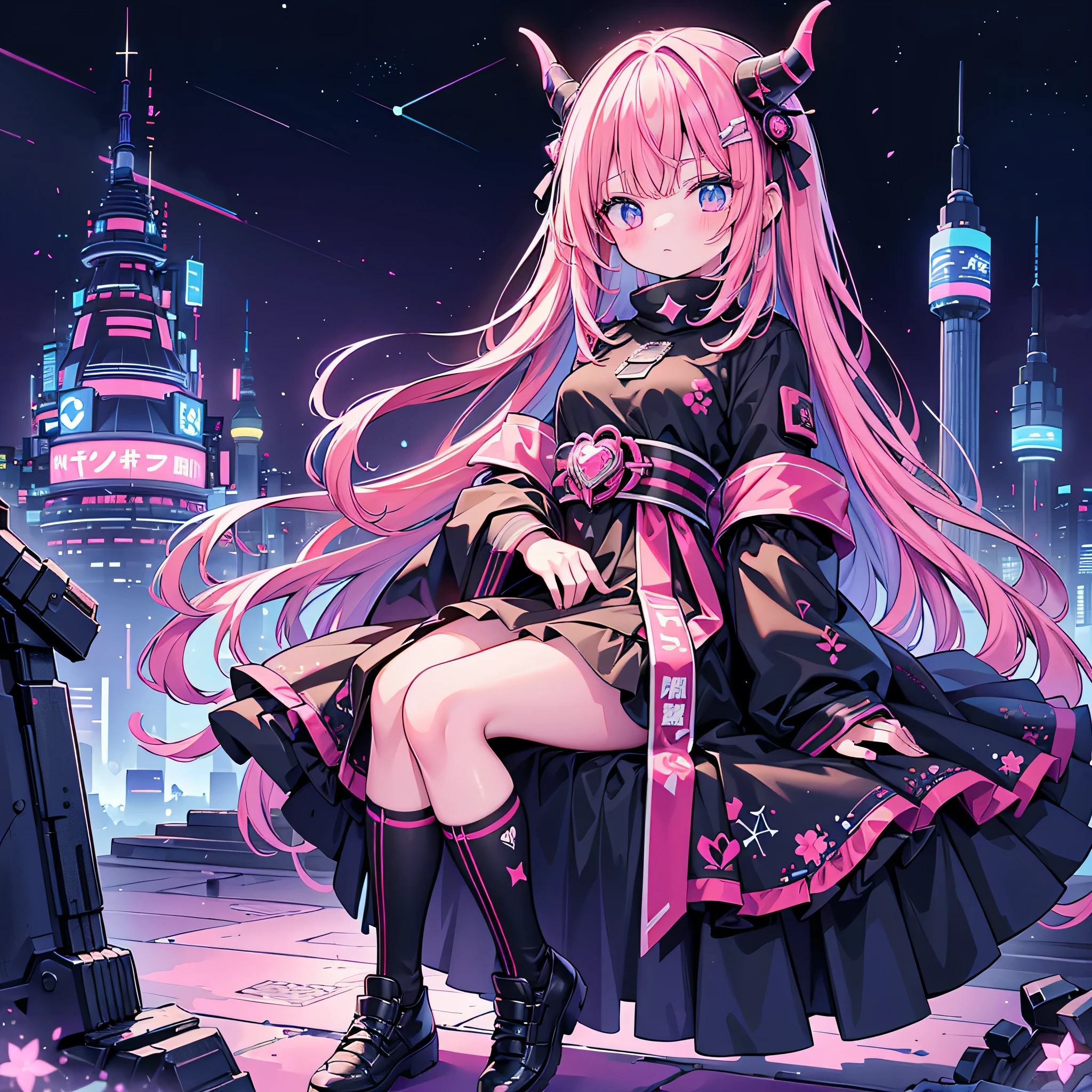  chibi、cute、whole body、dynamic、 1 girl, handsome face、、   Absurd、 Dark fantasy、((( best combination 、 top quality、The woman screaming The Greatest Masterpiece  、 Ultra-fine、 super detailed、HHD)))、  main color is pink neon, ゴス   cyberpunk 、  milky way galaxy background ,neon,   cyberpunk ,   top quality,   Masterpiece ,   Absurdな,Ruined castle background  、,Star、Star空、milky way、流Star群、Cybergoth、neon light、whole body立ち絵、neon lightの縁取り、 multi color  、レッドneon light、The giant size 、 scythe is beautifully decorated 、 Devil's wings grow from the waist 、blue rose fractal art、Bright red full moon、 Red Light Reflection 、simple black background、