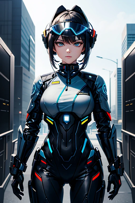 Cyberpunk corporate security officer with a complete helmet