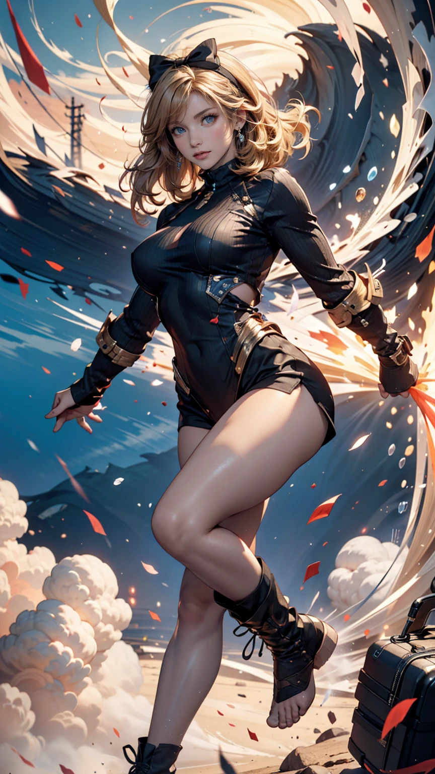 best quality,4k,8k,highres,masterpiece:1.2),ultra-detailed, extremely detailed eyes, extremely detailed body, (large masterpiece digital art), (detailed manga illustration), (detailed line art), ((perfect anatomy)), (intricate details:1.3), (ultra-detailed:1.3), (illustration:1.3), (sharp focus:1.3), (natural lighting:1.05), (vivid colors:1.3), (masterpiece), (best quality:1.4), (perfect anatomy:1.4), high quality, expressive eyes, full body, detailed face, beautiful face, perfect face, 1 girl, breasts, cleavage, gloves, large breasts, punk clothes, jacket, black jacket, very long hair, thigh length hair, Japanese female, detailed ((black hair)), straight hair, blue eyes, curvaceous physique, bodysuit, sleeveless, hakama, hakama skirt, haori, thick thighs, toned, dynamic lighting, cinematic lighting, dynamic heroic pose, smiling, outer space background, curvy, Atey Ghailan, Jeremy Mann, Greg Manchess, Antonio Moro, trend in ArtStation, trend in CGSociety, Intricate, High Detail, Sharp focus, dramatic and photorealistic painting art by Midjourney and Greg Rutkowski, Jeff Bridges, ((cartoon style)), Marvel Cinematic Universe style