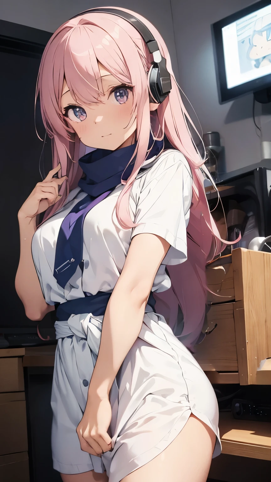 Jibril, blushed, (perfect anatomy), detailed eyes, detailed lips, extremely detailed eyes and face, vivid colors, sharp focus, masterpiece:1.2, ultra-detailed, blushed, ((((dominant, casual outfit)))), ((doggystyle)), (solo), cowboy_shot, 20-year-old, (((control freak))), dominant .