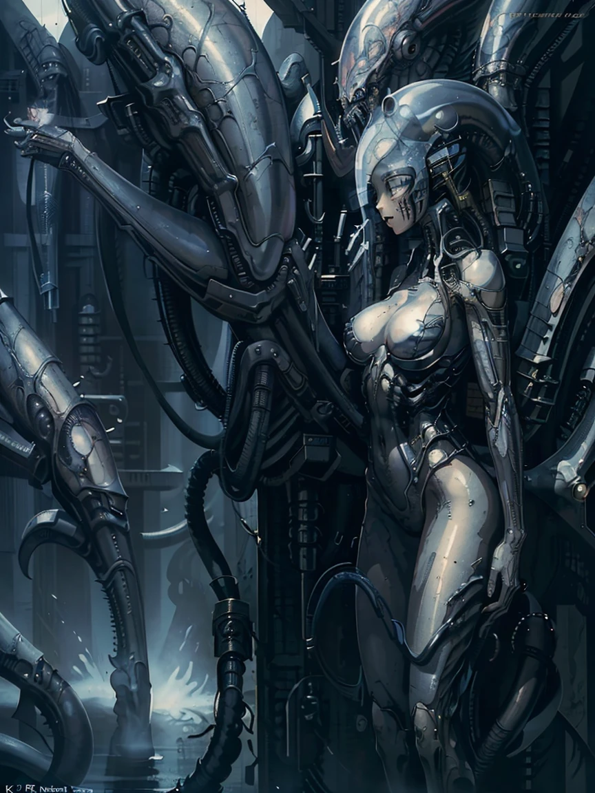 two beautiful girl elf, neon rainbow hair, space buns, no clothes, no pants, tentacles , city, psychedelic color city, fractal cyberscape, hanging out, cute faces, extreme abs, very developed ab muscles, no clothes, exposed body, nudist, futuristic, neon signs, beautiful sunset, giant mecha robot, no clothes, super pretty, unnatural grace, nude, naked, super beautiful, giant black and gold octopus tentacles touching characters, jewlery, quantum balls of power and light, tentacles, Millions of particles, floating in turbulent patterns, detailed, fractal sky