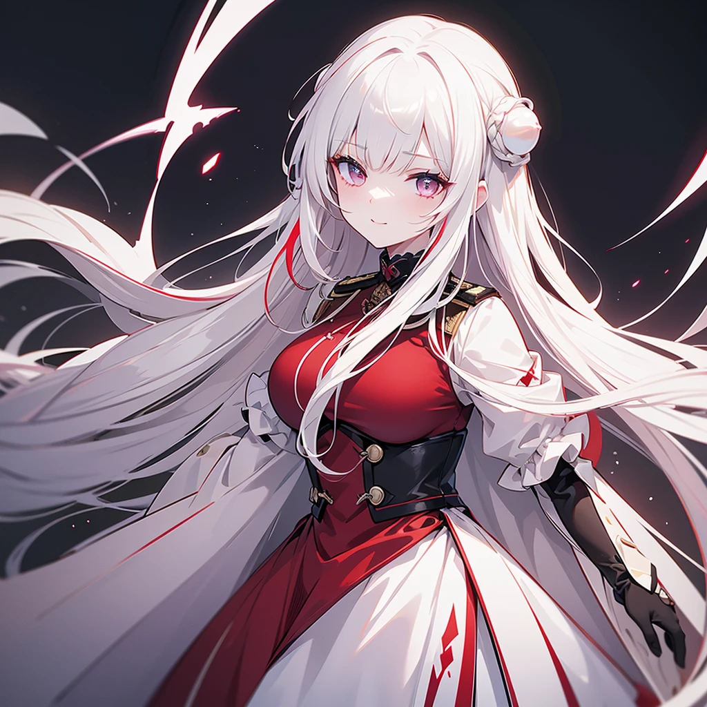 teens girl,anime big breast,white color hair,Pink eyes,The figure is good,Wear a red dress