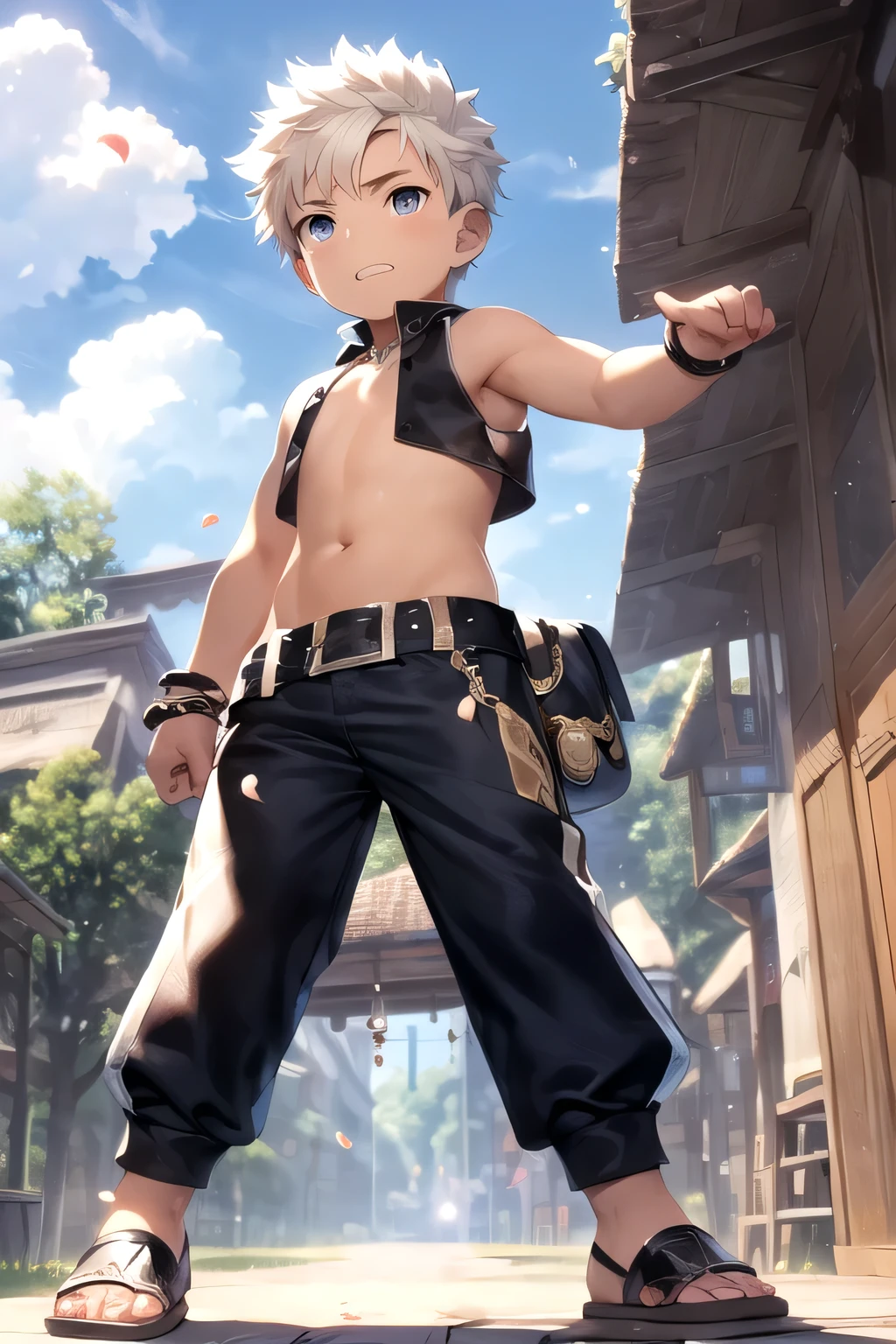 little boy tribal,(((little boy,boy,???,??? only,,1boy,male gender))),((((8 years old)))),

child's chest,(((white hair,short hair,very short spiky hair,white hair with aqua stripes,colored inner hair))),((aqua_eyes:1.3))),intricate eyes,beautiful detailed eyes,symmetrical eyes,big eyes:1.5,(((black skin,dark skin,lustrous skin:1.5,tanned skin,bright skin: 1.5,skin tanned,shiny skin,very shiny skin,shiny body))),(((??? body,a little chubby,good anatomy,accurate body proportions,detailed shota body for young boy,))),(((detailed face and eyes))),((undercut)),

(nsfw),

((((bare chest,naked torso)))),(barefoot,),(((slave,slave collar,Long chain leash connected to her collar,shackles,loincloth,bulge in loincloth))),((torn clothes,wet clothing,intricate outfit)),

dynamic pose,looking at viewer,(tears,open mouth),centered,scale to fit dimensions,Rule of thirds,

((beautiful bath house made of egyptian marble and pillars, beautiful clear water in pool)),scenery:1.25,((intricate scenery)),((egyptian temple background)),outdoors,overgrown,(overgrown background,glowing crystals,bioluminescent plant),extremely scenery,(((glowing crystals,bioluminescent plants))),(puddles everywhere,moss,moss on the background),clouds,lily pads,palms,reeds,(sunset, golden hour),

(Glossy Egyptian ornaments),highres,sharp focus,(ultra detailed,extremely detailed),(photorealistic artwork:1.37),(extremely detailed CG unity 8k wallpaper),(((vibrant colors,vibrant theme))),(intricate),(masterpiece),(best quality),artistic photography,(photography taken by sldr),(intricate background),perfect rendered face,perfect face details,realistic face,photo realistic,((intricate detail)),(((realism))),
