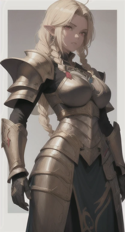 (masterpiece, best quality), intricate details, 1girl, squeenp, blonde hair, blue eyes, crown, shaded face, looking down, from below, evil grin, angry, armor, cross, pauldrons, skulls, cowboy shot, pelvic curtain, huge knockers ((very precise detailed)) ((high res)